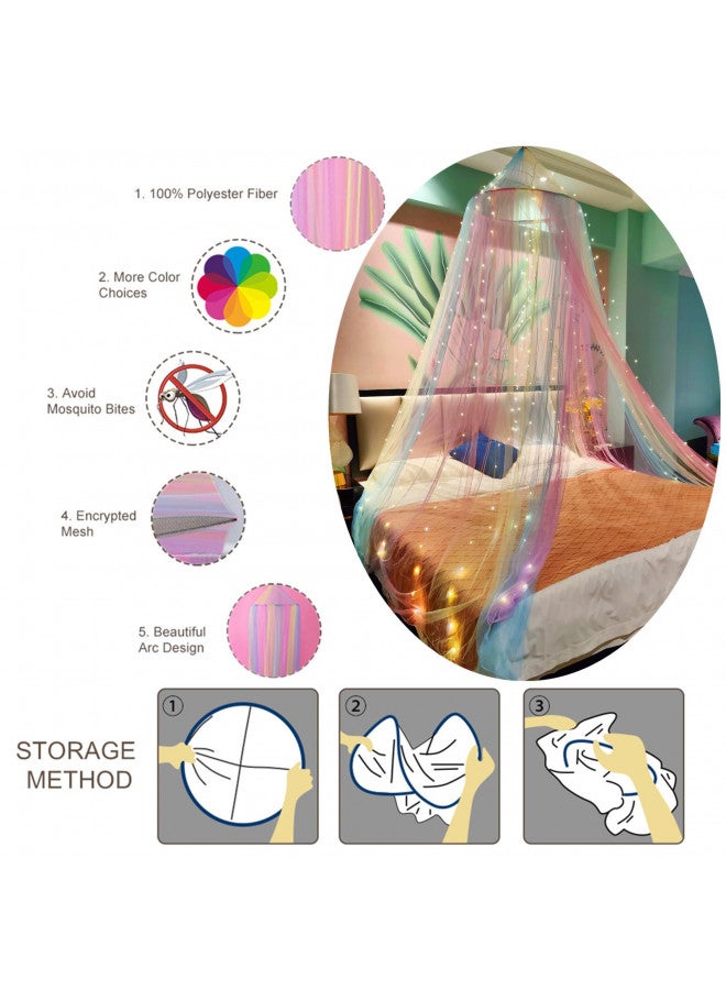 Eimilaly Princess Rainbow Bed Canopy with 250pcs Warm White Curtain Lights, Bed Canopy for Girls Room Decor or Unicorn Theme Party - Image 4