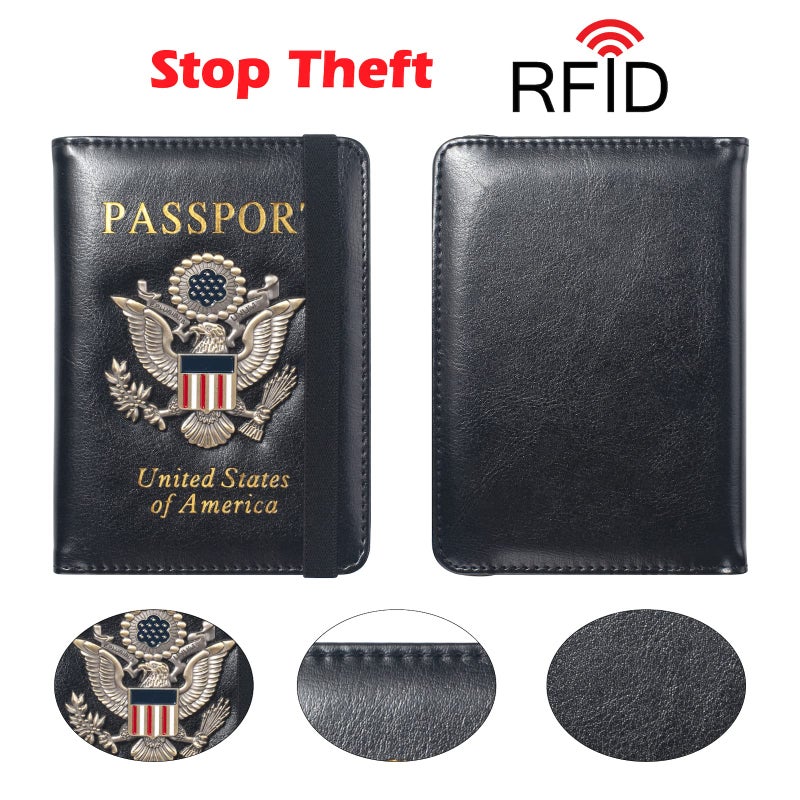 FACATH Passport Holder for Travel Men Women, RFID Blocking Passport Cover Leather Passport Wallet With 3D Metal Badge Waterproof Passport Case Travel Wallets Accessories Document Organizer (Black) - Image 4