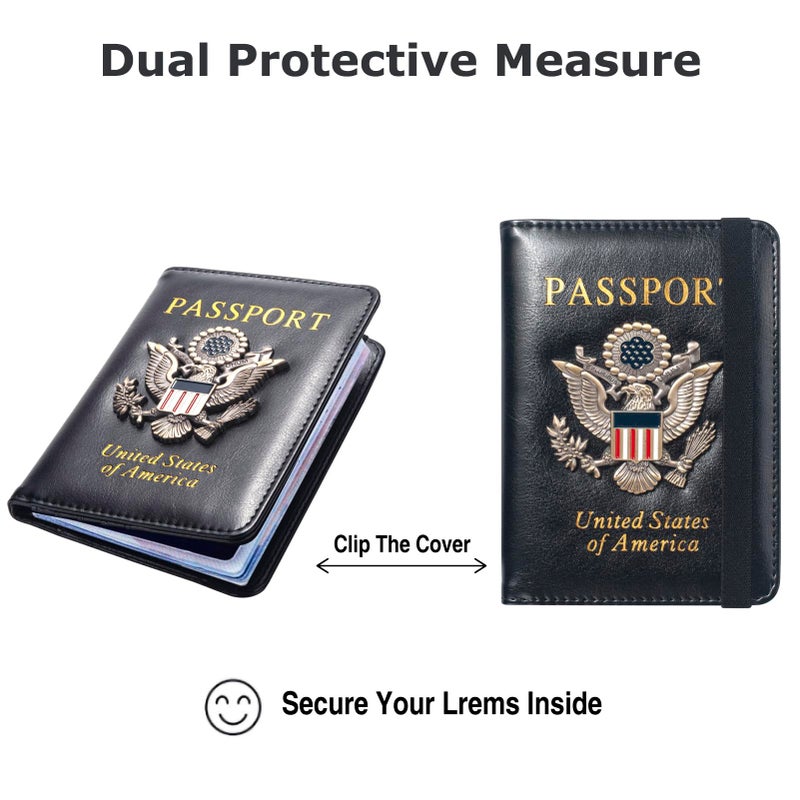 FACATH Passport Holder for Travel Men Women, RFID Blocking Passport Cover Leather Passport Wallet With 3D Metal Badge Waterproof Passport Case Travel Wallets Accessories Document Organizer (Black) - Image 5