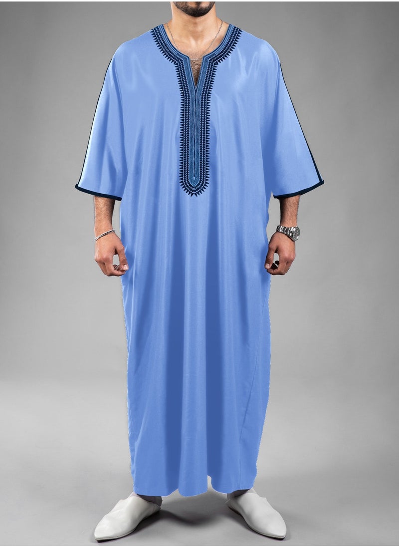 xozgdovg Mid-sleeve embroidery national style Moroccan men's robes plus size  - Image 1