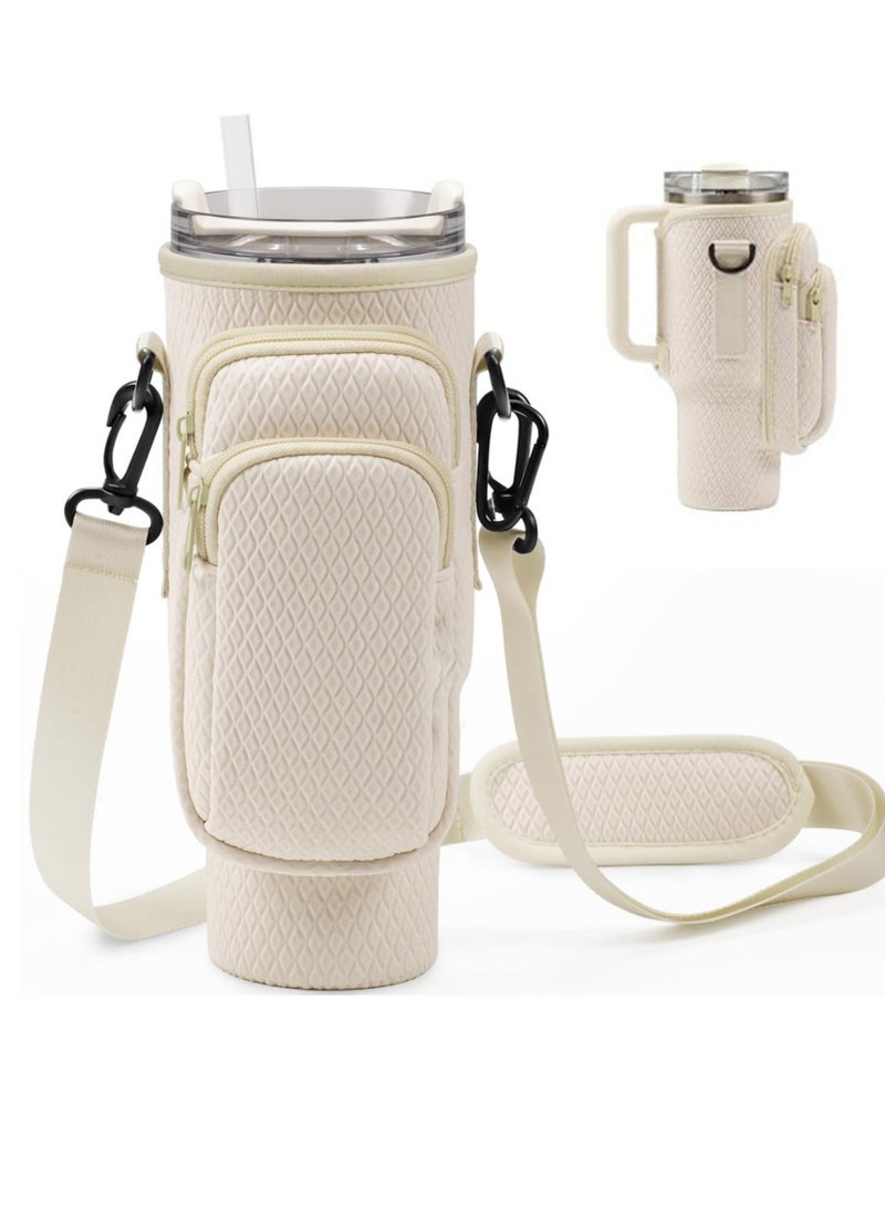 Water Bottle Holder with 3D Embossing for Stanley 40oz Tumbler with Handle Water Bottle Sling Bag with Detachable Phone Purse, Adjustable Shoulder Strap for Stanley Cup Accessories  - Image 1
