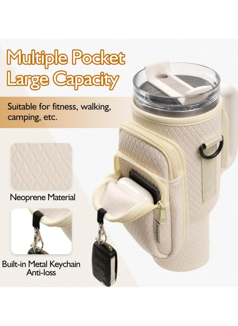Water Bottle Holder with 3D Embossing for Stanley 40oz Tumbler with Handle Water Bottle Sling Bag with Detachable Phone Purse, Adjustable Shoulder Strap for Stanley Cup Accessories  - Image 2