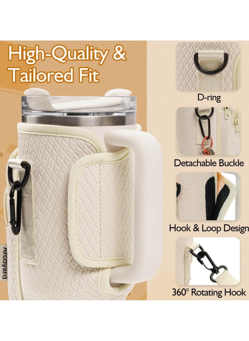 Water Bottle Holder with 3D Embossing for Stanley 40oz Tumbler with Handle Water Bottle Sling Bag with Detachable Phone Purse, Adjustable Shoulder Strap for Stanley Cup Accessories  - Image 3