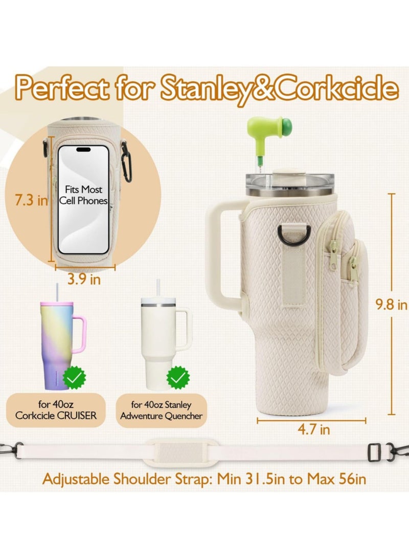 Water Bottle Holder with 3D Embossing for Stanley 40oz Tumbler with Handle Water Bottle Sling Bag with Detachable Phone Purse, Adjustable Shoulder Strap for Stanley Cup Accessories  - Image 5