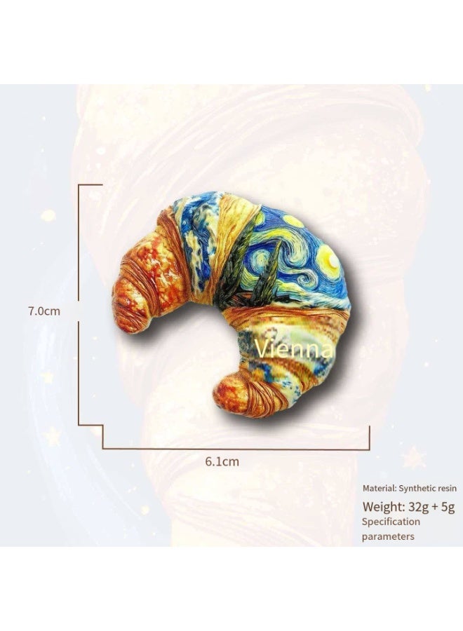 Van Gogh Starry Night Croissant Fridge Magnet, Artistic Resin Decor - Image 1