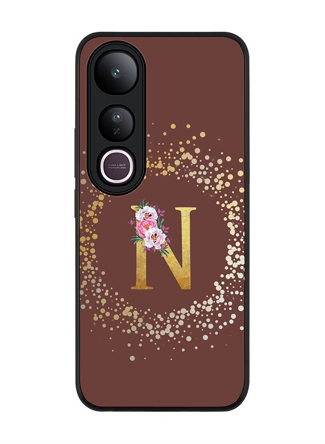 Stylizedd For vivo V50 Lite Case,Slim fit Camera Protection, Shockproof Thin Phone cover  - Custom Monogram Floral - N  (Brown )