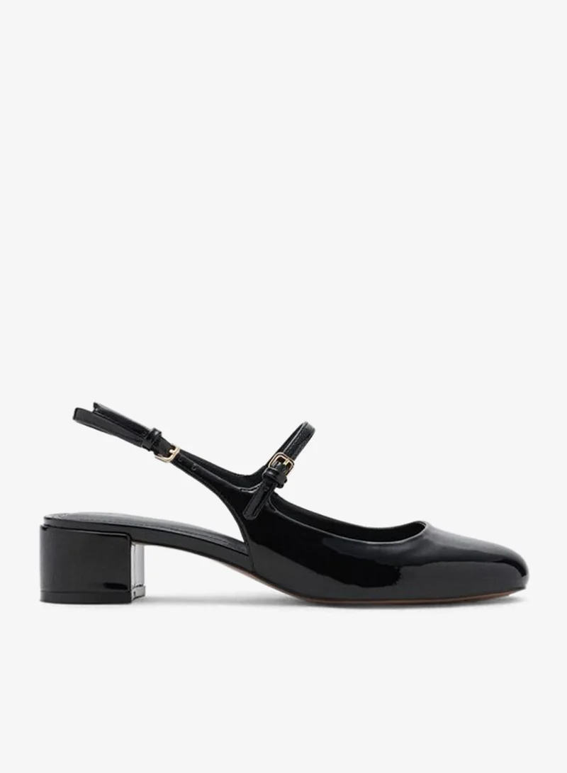 مانجو أحذية بكعب عريض بلمسة جلد لامع