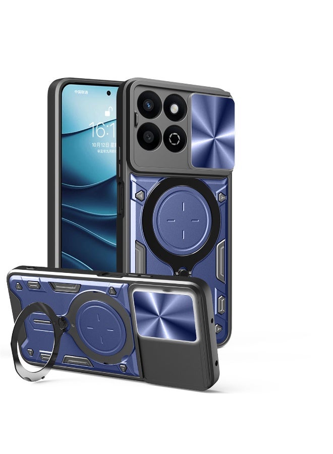 SanHu for Honor X7c 4G/5G Case, Slide Camera Lens Cover, Magnetic Ring Holder Kickstand Protective Phone Case for Honor X7c 4G/5G, Blue