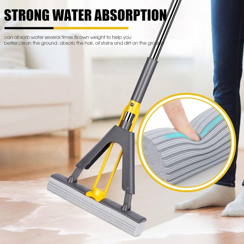Calyrex Floor Mop for Floor Cleaning Sponge Roller Foam Mop with 1 Pcs Absorbent Sponge Mop PVA Self Squeeze Sponge Mop for Hardwood Laminate Tile Marble Ceramic Floors Cleaning - Image 2