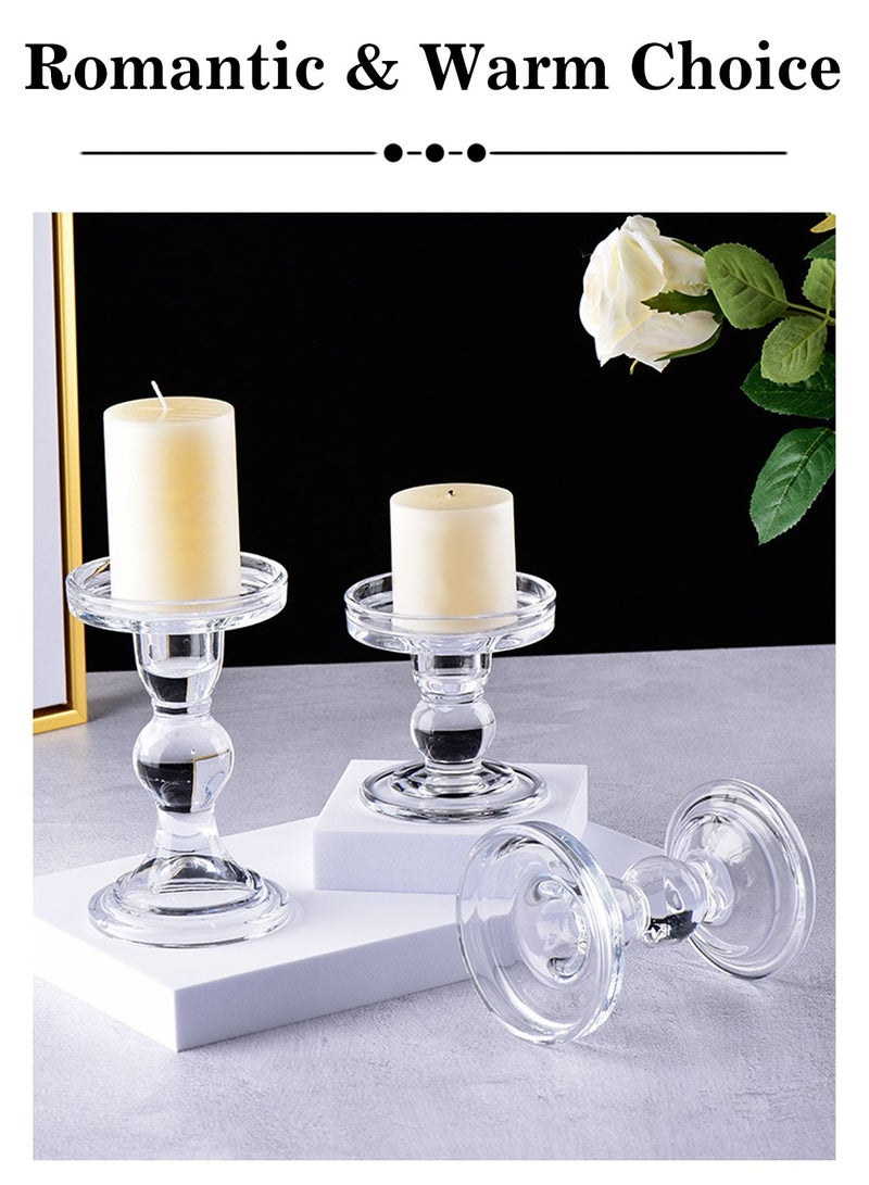 LEOKOR 3-Piece Glass Candles Stand Clear Crystal Candle Holder for Pillar Taper Candle and Tealight  - Image 2