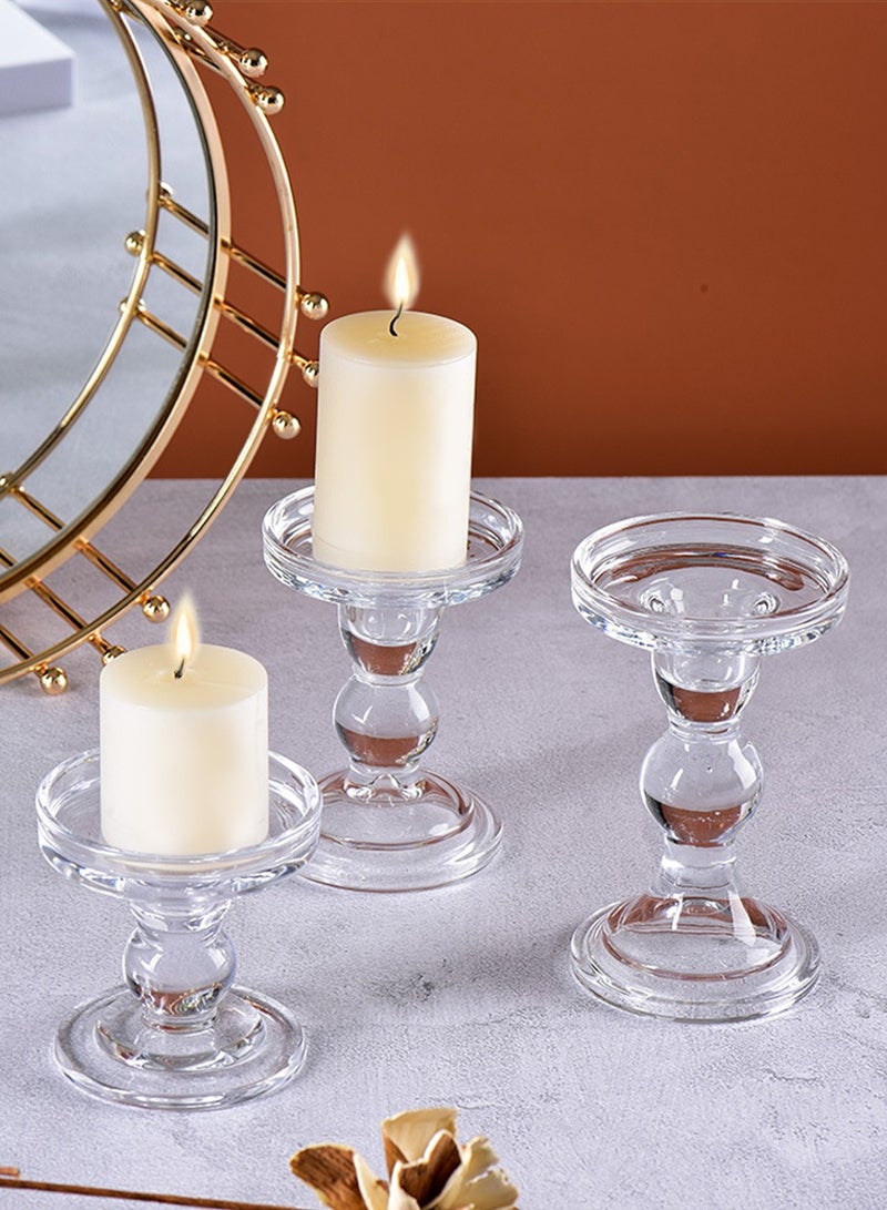 LEOKOR 3-Piece Glass Candles Stand Clear Crystal Candle Holder for Pillar Taper Candle and Tealight  - Image 3