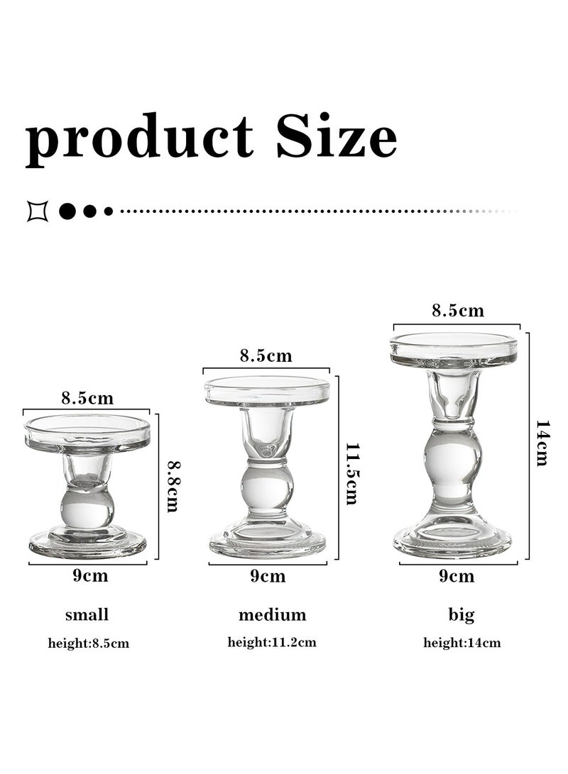 LEOKOR 3-Piece Glass Candles Stand Clear Crystal Candle Holder for Pillar Taper Candle and Tealight  - Image 4