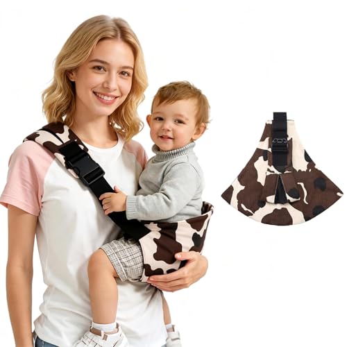 AXEARTE Baby Sling Carrier, Side Toddler Sling Carrier 20-44 lbs with Adjustable Straps, Portable and Lightweight Baby Carrier One Shoulder, Ideal for Hands-Free Parenting (Cow) - Image 1
