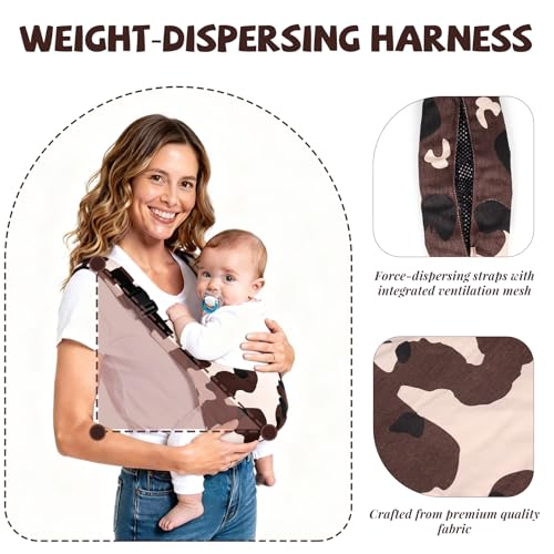 AXEARTE Baby Sling Carrier, Side Toddler Sling Carrier 20-44 lbs with Adjustable Straps, Portable and Lightweight Baby Carrier One Shoulder, Ideal for Hands-Free Parenting (Cow) - Image 2