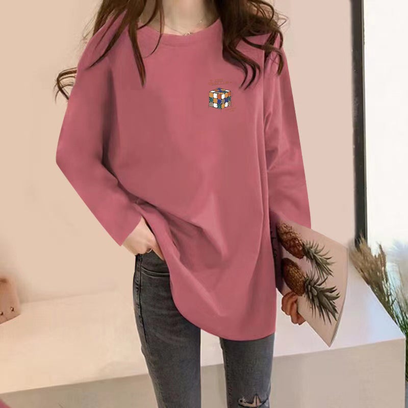 Plus Size Mid-Length Long-Sleeved T-Shirt Women'S Autumn New Korean Style Loose Chubby Girl Bottoming Shirt Round Neck Western Style Top Ins - Image 2