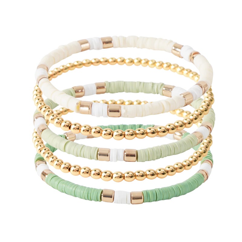 GOOJIDS Surfer Heishi Clay Bead Bracelets for Women Bohemian Stackable Gold Plated Beaded Stretch Bracelets Elastic Layering Friendship Bracelets Set Boho Jewelry - Image 1