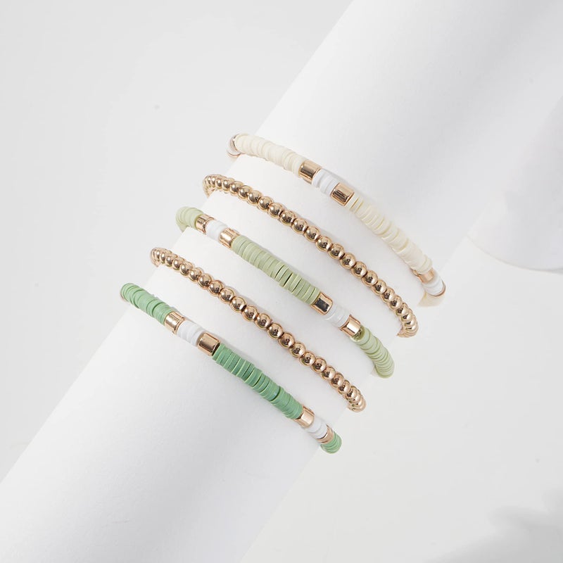 GOOJIDS Surfer Heishi Clay Bead Bracelets for Women Bohemian Stackable Gold Plated Beaded Stretch Bracelets Elastic Layering Friendship Bracelets Set Boho Jewelry - Image 2