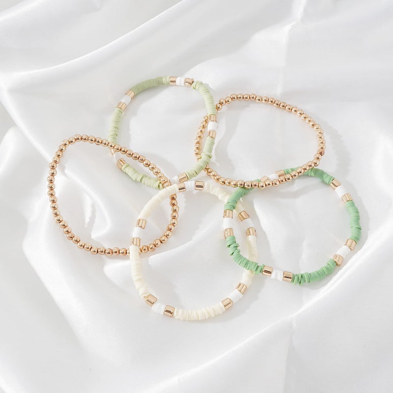 GOOJIDS Surfer Heishi Clay Bead Bracelets for Women Bohemian Stackable Gold Plated Beaded Stretch Bracelets Elastic Layering Friendship Bracelets Set Boho Jewelry - Image 3