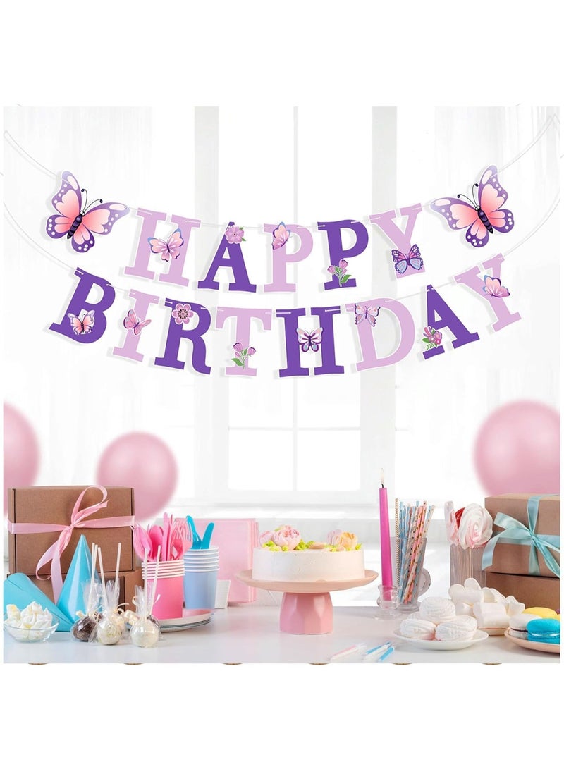 SYOSI Birthday Decorations Kit, Hanging Swirl Streamers, Pre-Strung Banners & Cupcake Toppers for Boys/Girls Birthday Parties, Complete Butterfly-Themed Party Supplies (Purple Butterfly) - Image 5