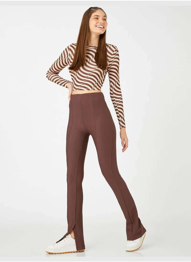 كوتون Flare Leg Trousers High Waist Slit Detail