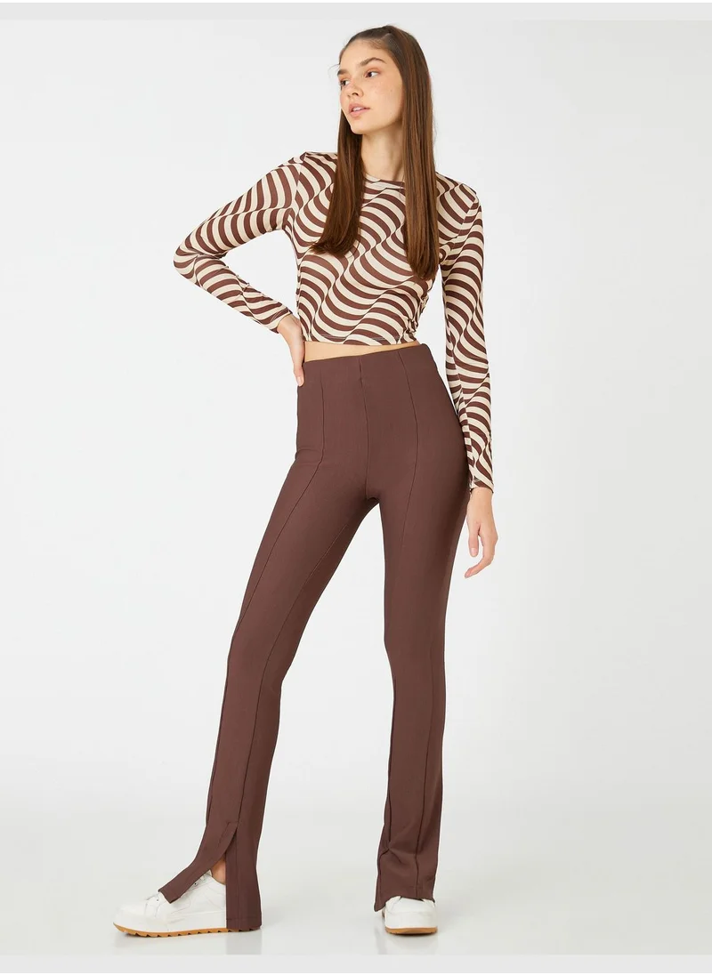 كوتون Flare Leg Trousers High Waist Slit Detail