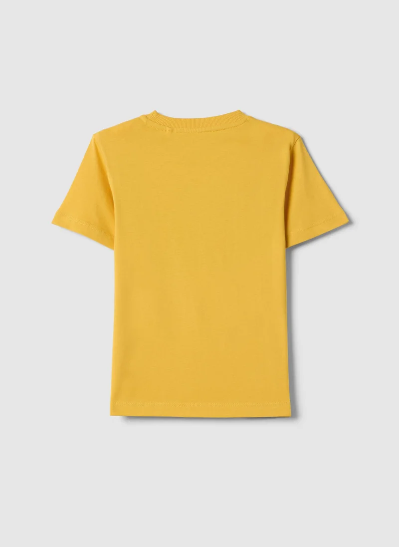 او في اس OVS Yellow Pure Cotton Regular Fit T-Shirt For Kids With Print