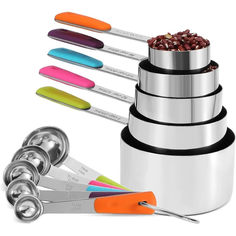 Bopei Measuring Cups and Spoons Set Stainless Steel 11 Piece for Cooking and Baking Kitchen Funnel - Image 1