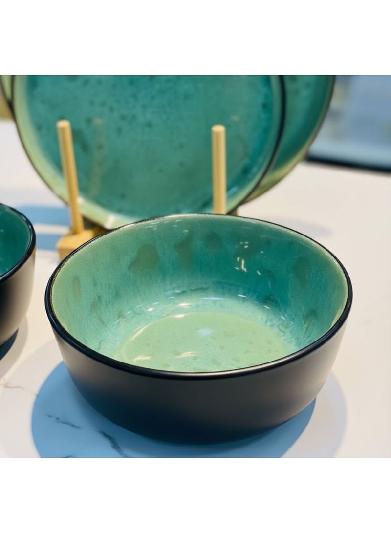 CASA HOME 12-Piece Heat-Resistant Porcelain Dinner Set – Elegant Green Reactive Glaze | Oven & Microwave Safe | 4 Small Plates (25 cm) + 4 Soup Bowls (20 cm) - Image 4