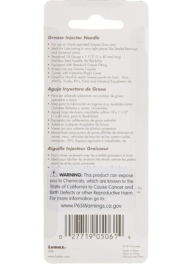LUMAX Lx-1416 Silver 18G 1-1/2" Long Stainless Steel Grease Injector Needle With Cap. Ideal For Lubricating In Very Tight Places Like Sealed Bearings And Universal Joints.  - Image 3