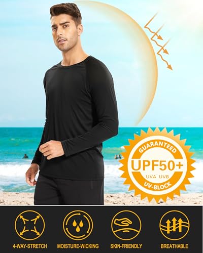 MAGCOMSEN Men's Long Sleeve Shirts UPF 50+ UV Sun Protection Athletic Shirts for Hiking, Running, Workout, Rash Guard Black X-Large - Image 2