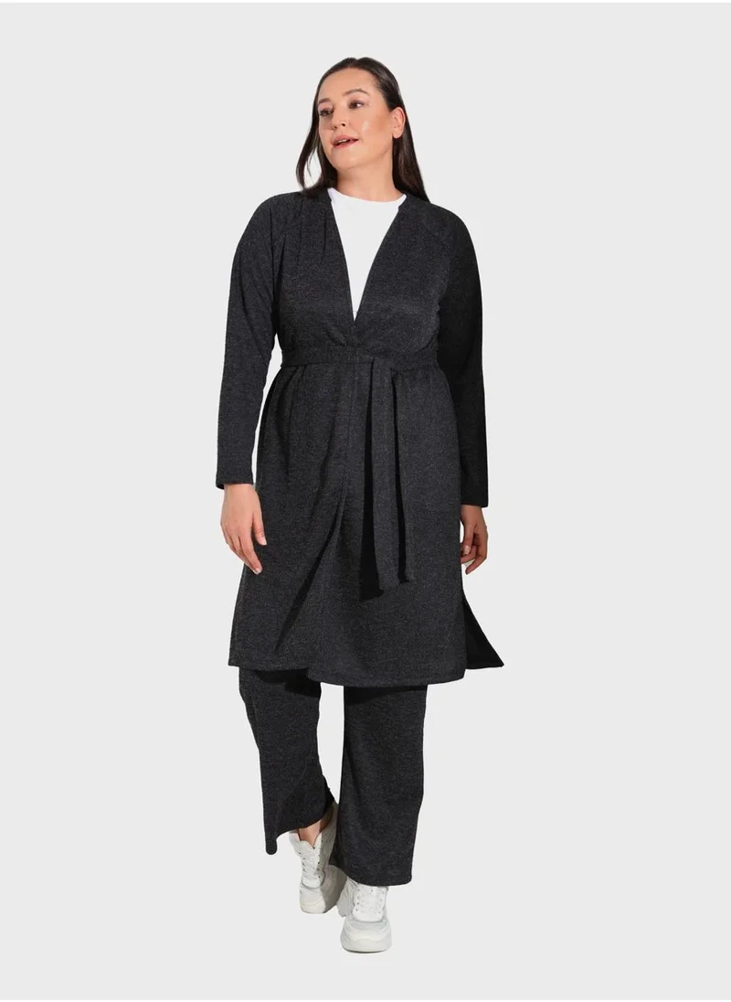 Alia by modanisa V-Neck Coat And High Waist Pants