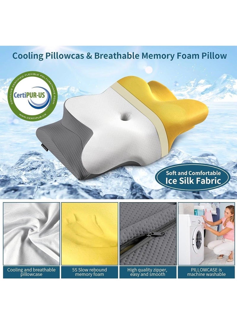 memory Neck Support Cervical Pillow for Sleep, Contour Memory Foam Pillow for Side Back, and Stomach Sleepers - Ergonomic Cervical Pillow with Machine Washable Pillowcase 63x35x13/10CM - Image 3