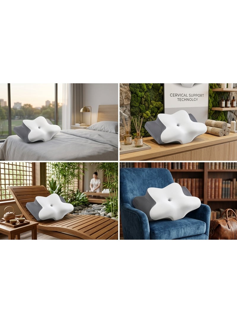memory Neck Support Cervical Pillow for Sleep, Contour Memory Foam Pillow for Side Back, and Stomach Sleepers - Ergonomic Cervical Pillow with Machine Washable Pillowcase 63x35x13/10CM - Image 5
