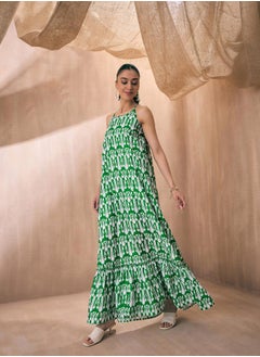 SASSAFRAS All Over Print Halter Neck Maxi Dress by Styli  - Image 3