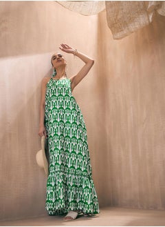 SASSAFRAS All Over Print Halter Neck Maxi Dress by Styli  - Image 1