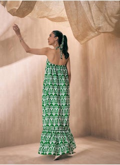 SASSAFRAS All Over Print Halter Neck Maxi Dress by Styli  - Image 5