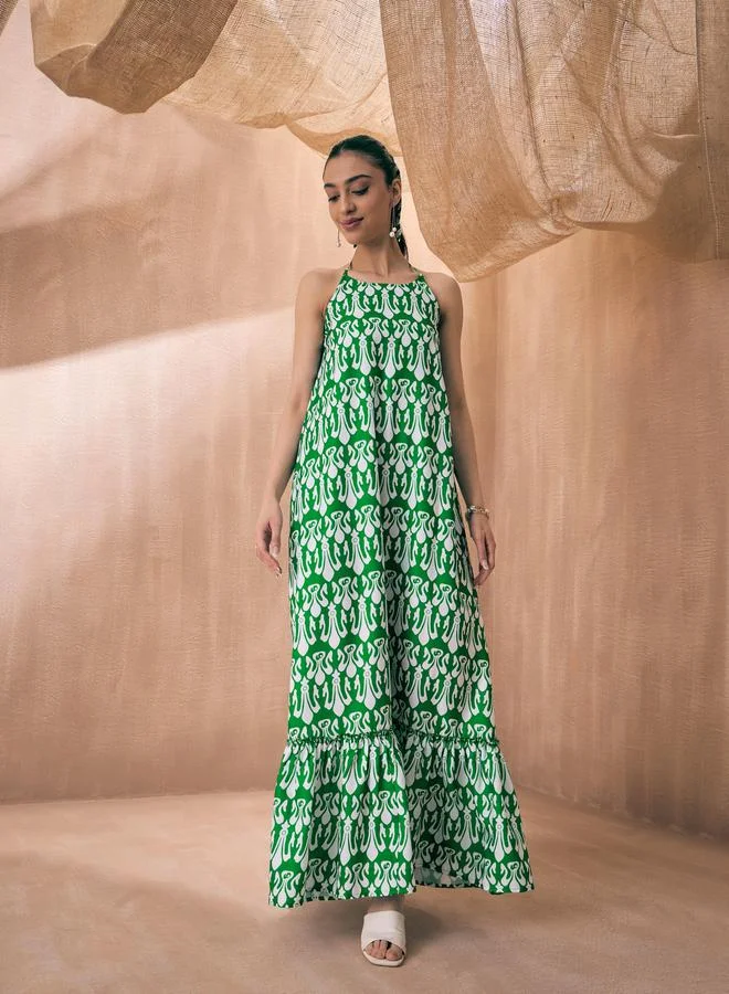 SASSAFRAS Printed Halter Maxi Dress