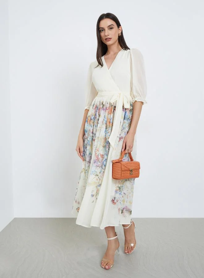 Take Two Off White Floral Midi Dress