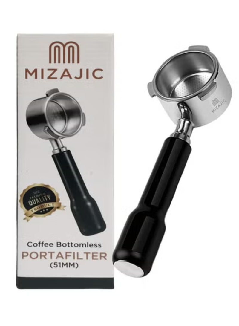 MIZAJIC Bottomless Portafilter 51mm for DeLonghi EC680/EC685 and Delonghi Dedica Coffee Machines, Naked Coffee Portafilter with Stainless Steel Replacement Filter Basket and ABS Handle  - Image 1