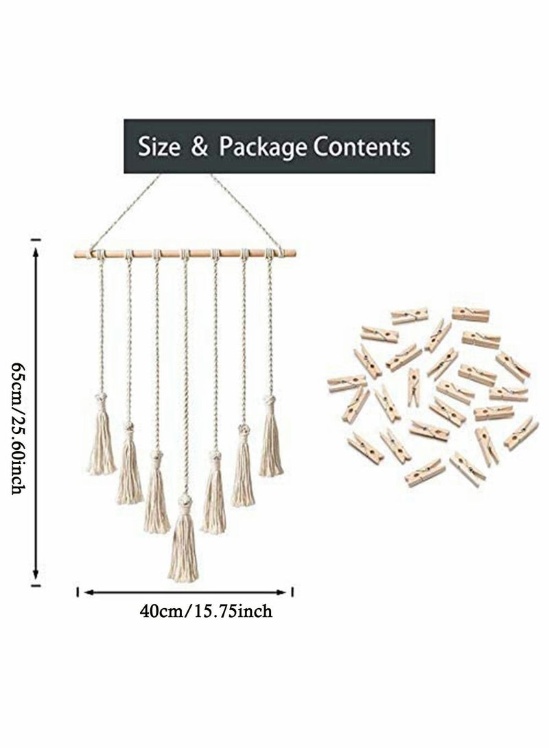 Y&D Macrame Wall Hanging Photo Card Display With Wood Clips Pictures Organizer Bohemian Handmade Woven Tapestry Home Decor, 27"L x 17''W - Image 5