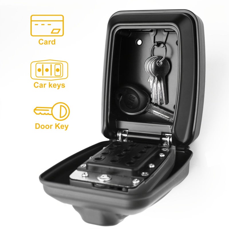 Wall Mounted Key Lock Box Black Security Combination Storage For Outdoor Home Office Garage Use 12 Digit Code Access - Image 2