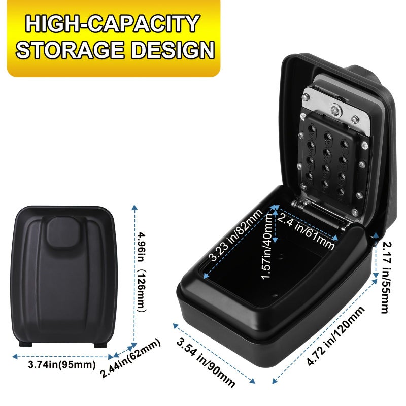 Wall Mounted Key Lock Box Black Security Combination Storage For Outdoor Home Office Garage Use 12 Digit Code Access - Image 3