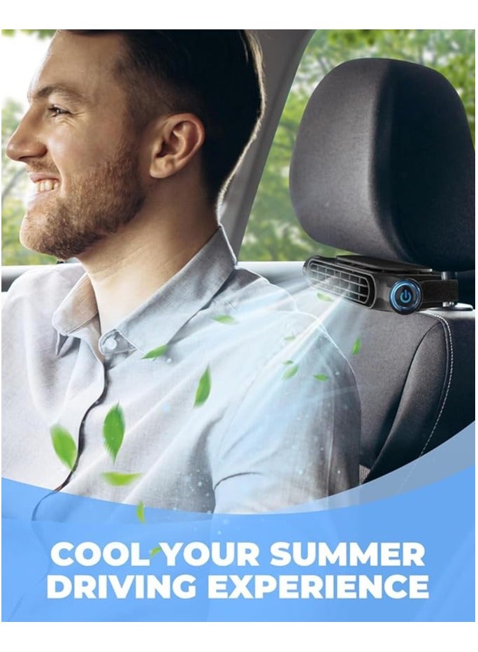 Car Seat Fan | Headrest Cooling Fan for Front and Rear Seat | Three Wind Levels |Built-in Twin Turbo | USB Powered | Adjustable Angle