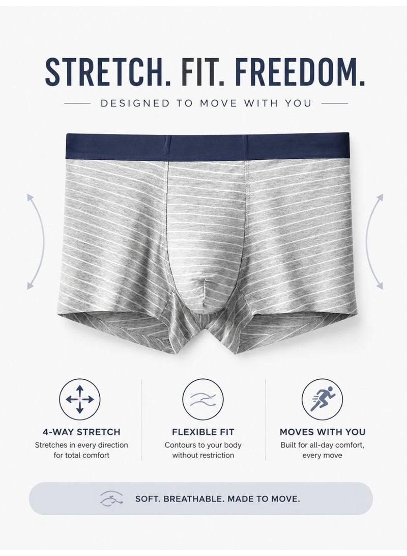Men's Striped Modal Boxer Briefs 4 Pack Antibacterial Honeycomb Mesh Crotch Ultra Soft Moisture Wicking L-3XL Daily Wear - Image 2
