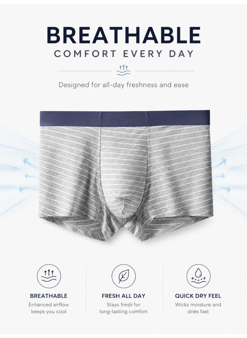 Men's Striped Modal Boxer Briefs 4 Pack Antibacterial Honeycomb Mesh Crotch Ultra Soft Moisture Wicking L-3XL Daily Wear - Image 3