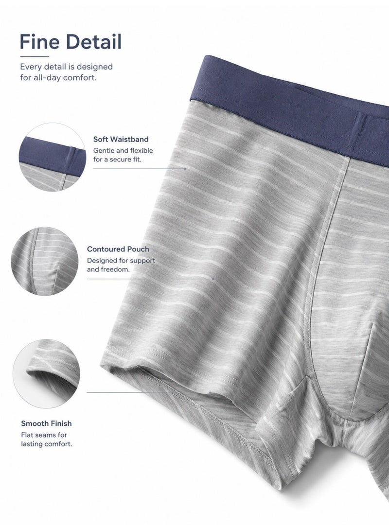 Men's Striped Modal Boxer Briefs 4 Pack Antibacterial Honeycomb Mesh Crotch Ultra Soft Moisture Wicking L-3XL Daily Wear - Image 4