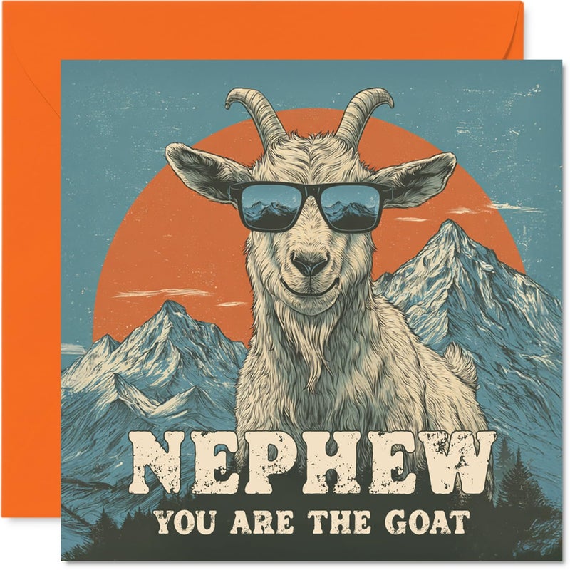 Stuff4 Nephew Birthday Card - You Are The Goat - Happy Birthday Card for Nephew from Auntie Uncle  5.7 Inch Funny Animal Bday Greeting Cards - Image 1