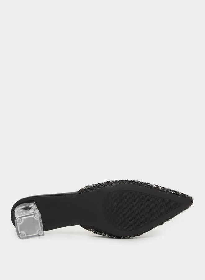 Take Two  Black Embellished Transparent Heel Mules for Women | Best Price UAE