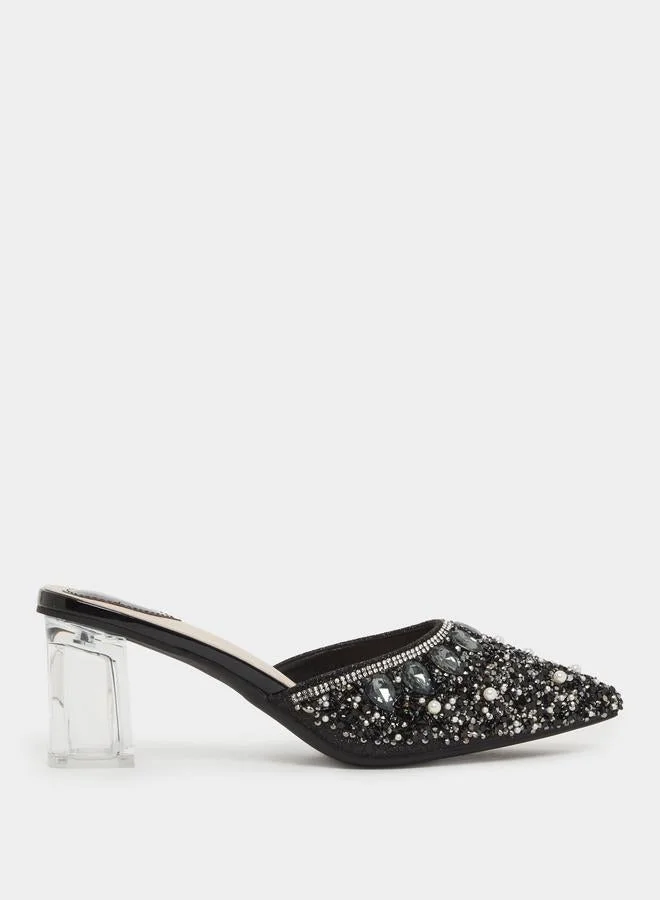 تايك تو حذاء ميولز كعب شفاف مزينة