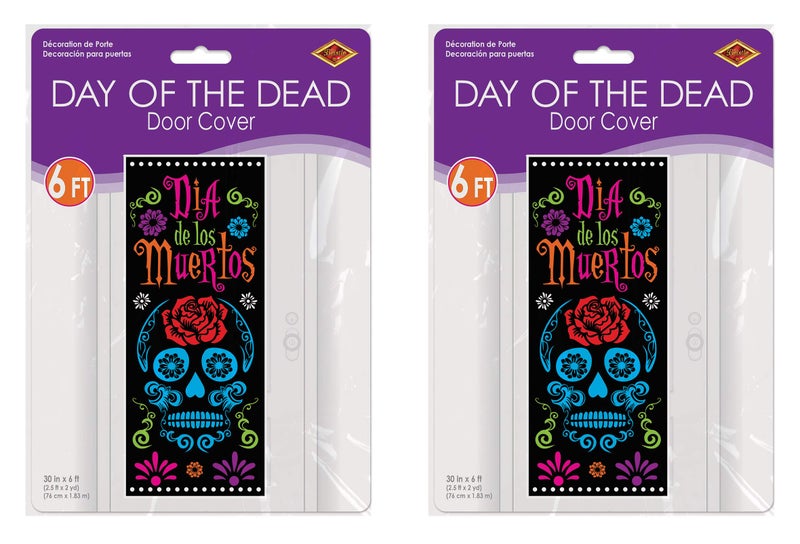 Beistle Day of The Dead Door Covers, 6’ x 30”, 2 Pieces – Plastic for Indoor & Outdoor Use – Easily Display – Mexican Themed Front Door Covers, Dia de los Muertos Party Supplies - Image 2